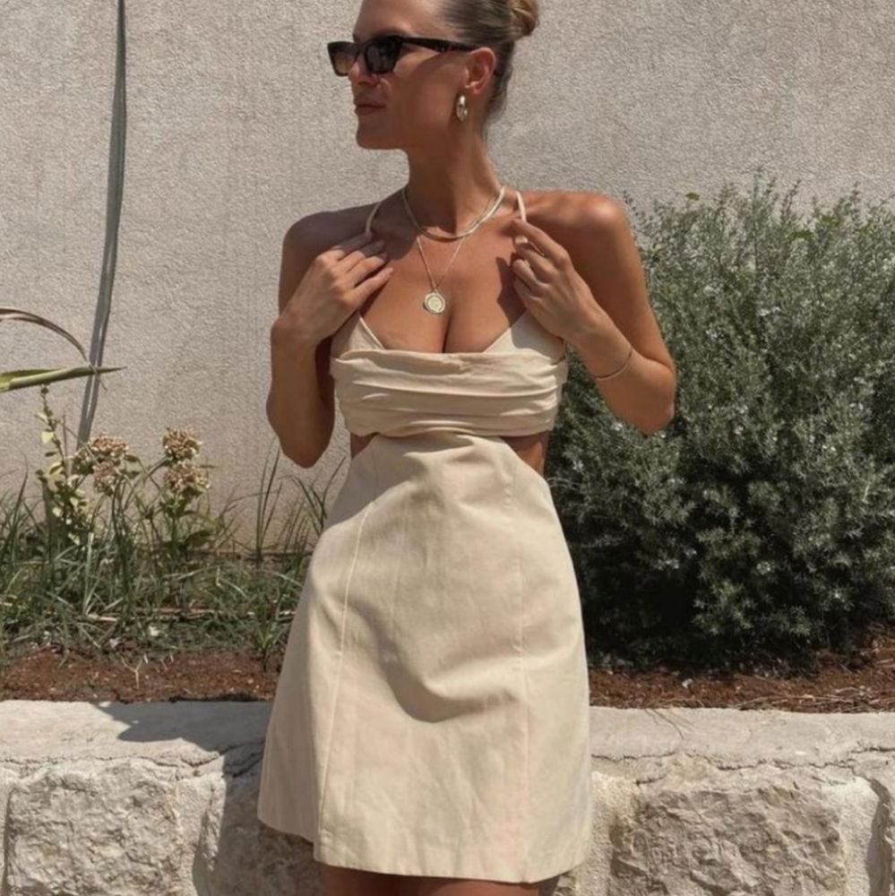 NWT Zara Cut Out Linen Blend Dress - Picture 6 of 10